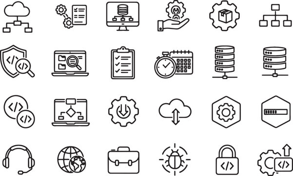 line style web development icons set