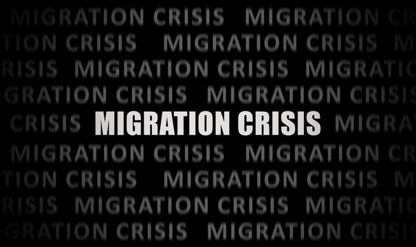 Migration crisis and refugees headline news across international media seamless looped