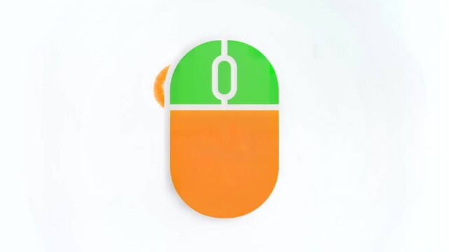 Vibrant Orange and Green Computer Mouse Icon on White Background
