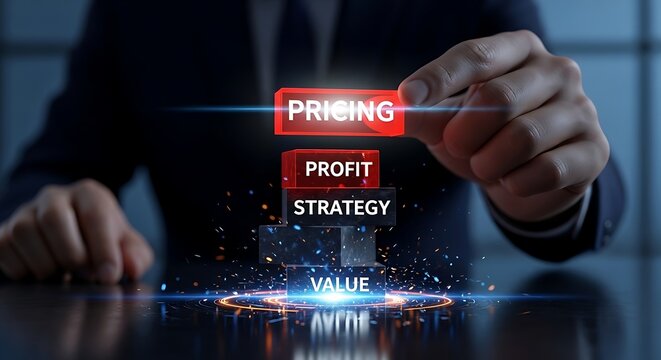 Businessman selecting pricing strategy for maximum profit and value