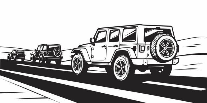 A vintage car being towed by a tractor on a rural road. Vector