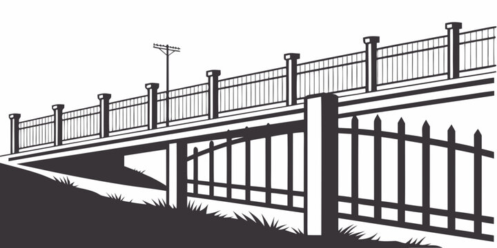 A long fence with evenly spaced posts and a gate in the middle Vector