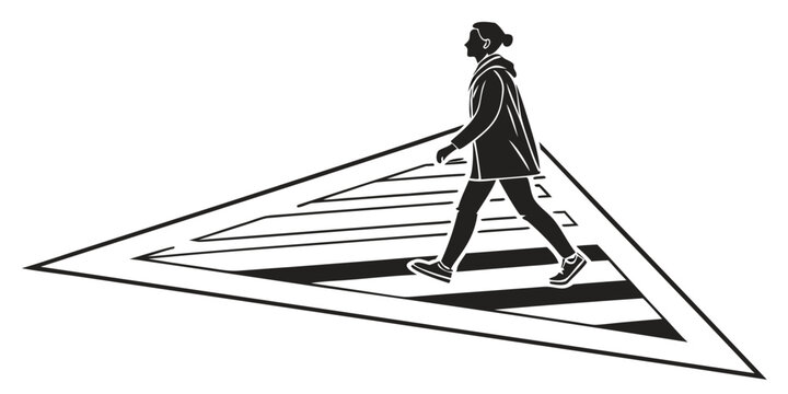 A person walking on a triangular path with multiple arrows pointing in different directions Vector