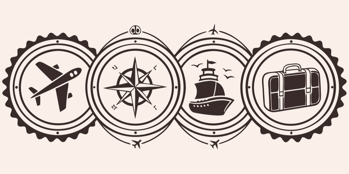 A collection of icons representing various modes of transportation and communication Vector