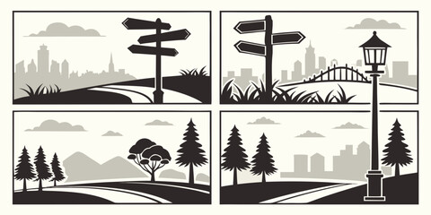 A serene landscape showcasing a river, mountains, and a variety of trees and plants. Vector © Abu