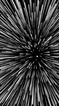 Abstract hyperspace starfield motion with fast light streaks creating futuristic space travel effect. Seamless looping time-lapse animation video background