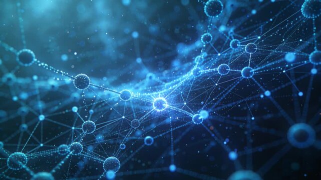 Motion graphics template network connection abstract digital particles and glowing neural nodes conveying dynamic data flow