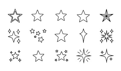 Fototapeta premium Minimal assorted stars line art vector icon set