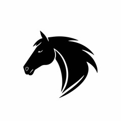 Minimalist horse head logo with flowing mane in elegant black silhouette style, modern vector animal emblem perfect for equestrian branding, sport identity, luxury logo design and premium creative pro © Rafli