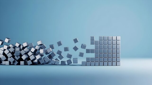 Transforming cubes into structured grid &ndash; Great for digital transformation, systematic thinking, or innovation strategy content.