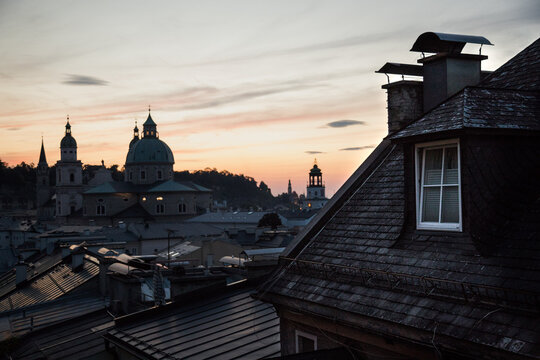Salzburg City Panorama at Sunset &ndash; Stunning Austrian Skyline View