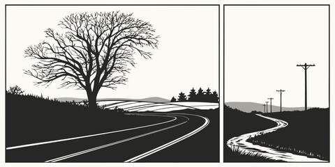 A solitary tree stands tall in a vast, open field under a clear blue sky Vector © Hemal