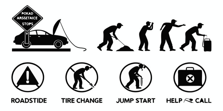 Illustrated steps for changing a flat tire on a vehicle Vector