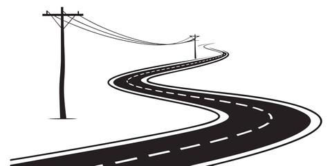 A winding road with a streetlight and a signpost on a clear day Vector © Hemal