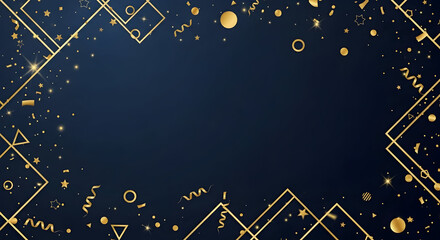 Elegant dark blue background with golden geometric shapes.