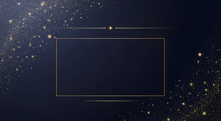 Obraz premium Elegant Dark Blue Background with Golden Glitter and Frame.