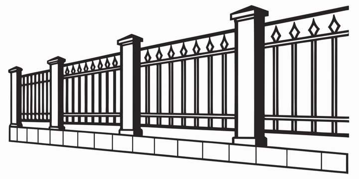 A detailed illustration of a decorative wrought iron fence with intricate designs Vector