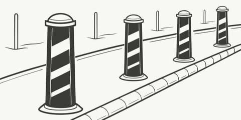 A series of striped poles along a road with arrows indicating directions Vector © Hemal
