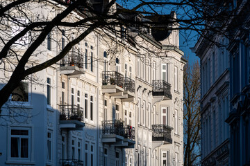 Beautiful white historic apartment building in Hamburg