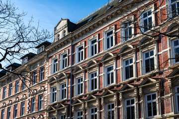 Fototapeta premium Red brick apartment building in Hamburg Ottensen