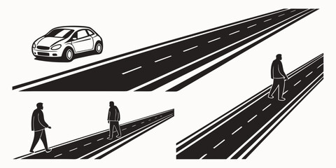 A detailed illustration of a skateboard ramp with various designs and a person skateboarding Vector © Hemal