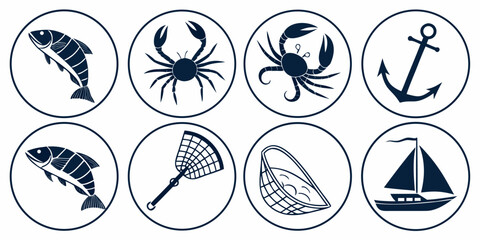 A collection of various nautical and maritime symbols and icons. Vector © Hemal