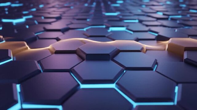 Abstract glowing hexagonal pattern creating a futuristic technology background