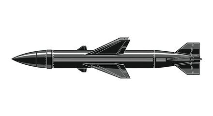Detailed sketch of a black missile with fins viewed from a side perspective
