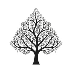 Fototapeta premium Abstract Swirling Tree Silhouette with Intricate Curly Branches and Leaves