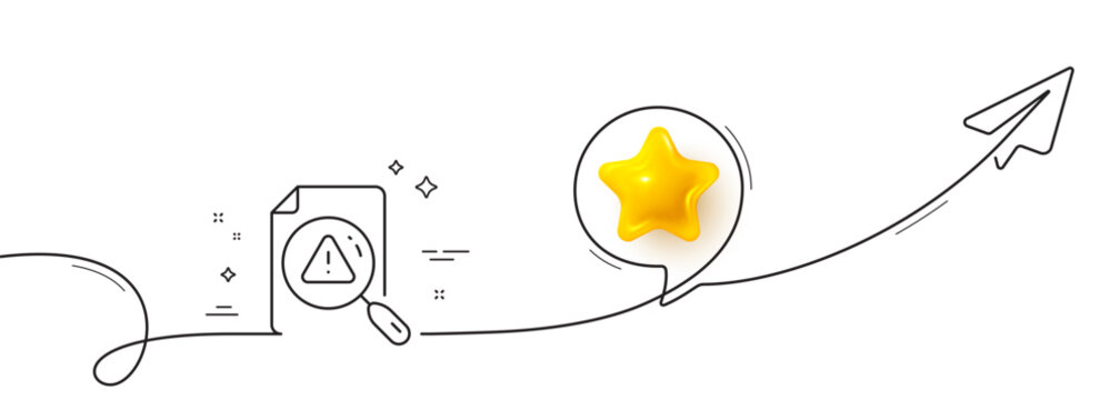 Search document line icon. Continuous line with share plane. Help book sign. Instruction manual symbol. 3d star in speech bubble. Search document single line ribbon. Loop curve pattern. Vector