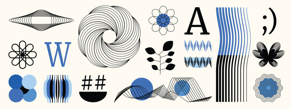 	
Hand drawn abstract minimal element mid century vector set. Aesthetic contemporary stripe line art, geometric shape in monochrome. Art form design for wall art, decoration, wallpaper