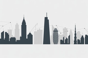 Obraz premium Abstract city skyline silhouette with network connections. Smart city technology and global communication concept