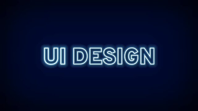 Futuristic neon glowing UI Design text on dark background for user interface development web design projects and digital creative concepts