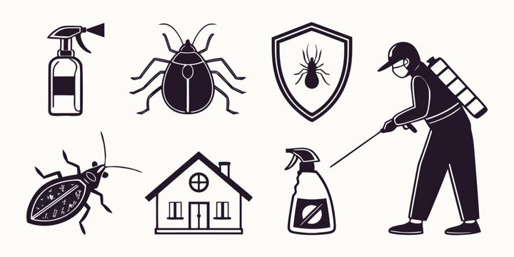 Illustration of various pests and pest control methods Vector