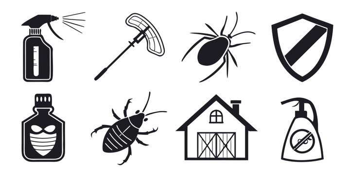 Illustrations of various pests and pest control methods Vector