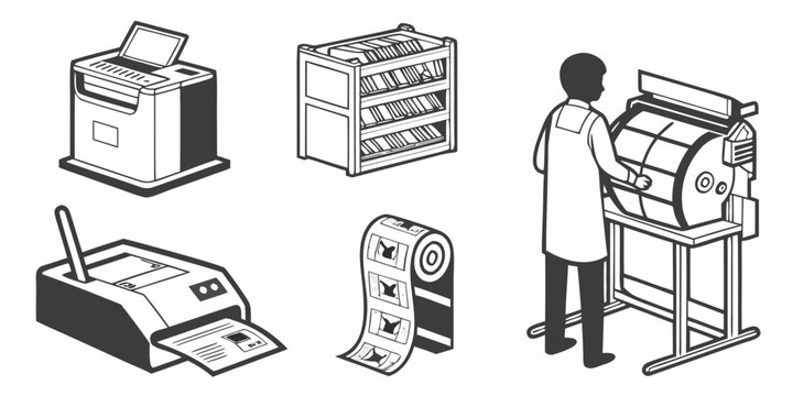 A person is using a fax machine to send a document to a recipient. Vector