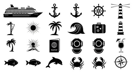 Collection of nautical and marine themed vector icons and symbols for design elements. © Toknah