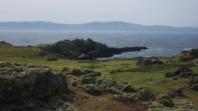 Rugged Coastline of Inishtrahull Island with Malin Head in Background, Ireland