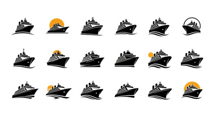 Collection of cruise ship illustrations in various artistic styles, perfect for travel themes. © Toknah