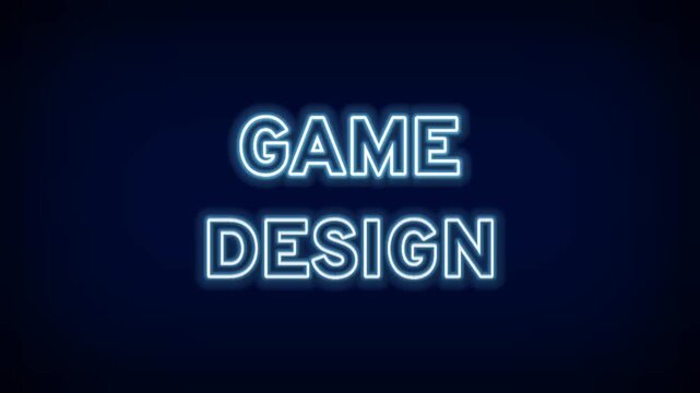 Glowing neon Game Design sign for video game development gaming industry creative studio and interactive digital entertainment media projects
