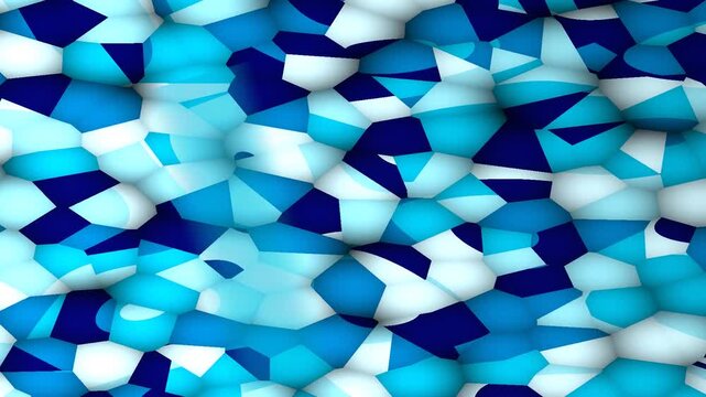 Abstract Geometric Shapes and Illuminated Tiles in Blue Toned Mosaic Scene