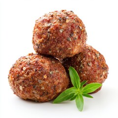 Delicious Homemade Meatballs with Herbs and Spices on White Background Ready for Serving or Cooking
