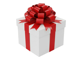 Fototapeta premium White gift box with red ribbon isolated on transparent background