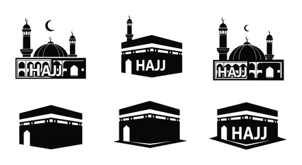 Detailed black and white illustrations of the kaaba and holy mosque © Begum