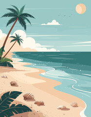 Obraz premium Tropical Beach Scene Illustration.