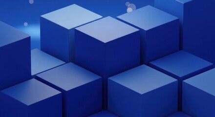 Obraz premium Abstract composition of blue cubes arranged in a semi-random 3D grid, minimalist