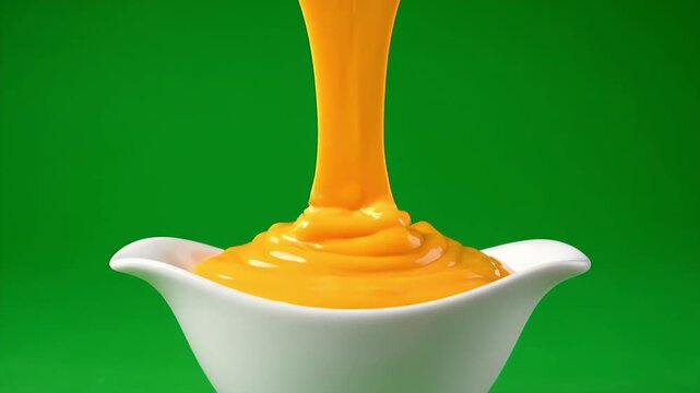 Yellow Sauce Pouring into White Gravy Boat.