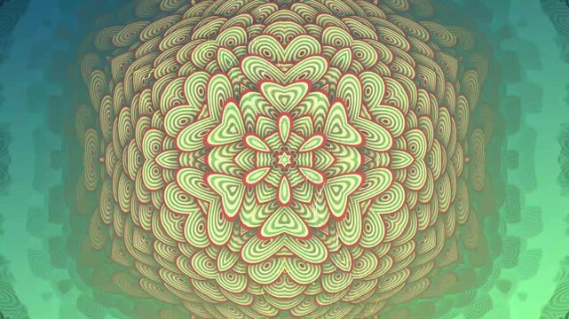 Abstract floral pattern with vibrant colors and complex geometric design.