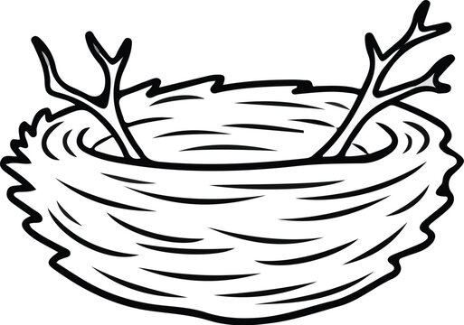 Empty Bird Nest Line Art
