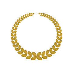 Obraz premium Gold circular award icon PNG with flat laurel foliate isolated on transparent background for achievement, honor, and elite ranking graphics